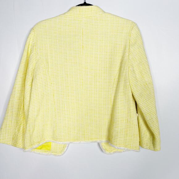 LOFT Medium M Yellow White Tweed Open Front Blazer Jacket Cotton Work Office - Picture 2 of 9